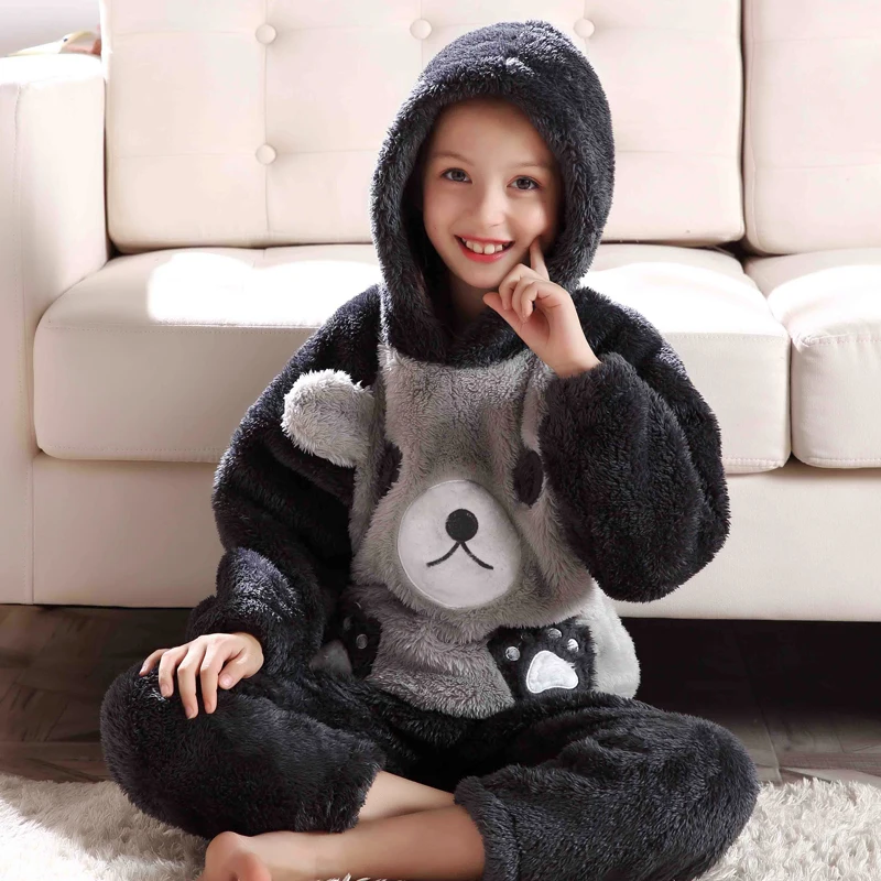 StyleI H5648 пижамы для девочек; сезон осень-зима; фланелевая Домашняя одежда из кораллового флиса для девочек-подростков; Мягкая Милая Пижама с капюшоном - Цвет: StyleI