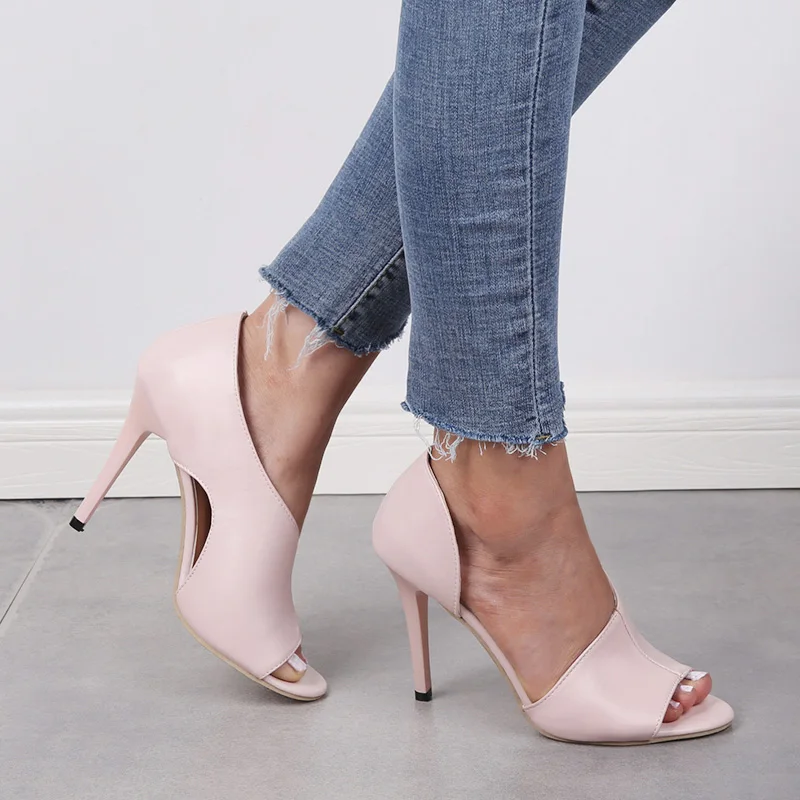 Женщины Кожа PU Насосы Твердотопливные вырезов Sexy Toe Пип дышащий женщина Высокая