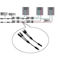 Adaptateur de branche PV Y T, connecteur de câbles de panneau solaire avec câble solaire 4 mm2 1000V 30A pour boîte de combinaison pv Stecker 2 en 1 sortie 6