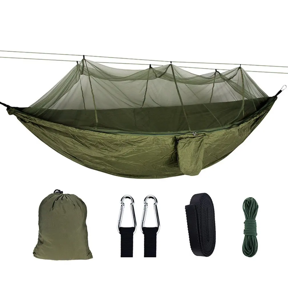 FRH Portable Large Outdoor Camping Hammock with Mosquito Net High Strength Parachute Fabric Hanging Sleeping Bed for Camping Backpacking Travel Beach 260x140CM
