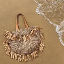 Круглый кисточкой для женщин соломенная сумка Дизайнер Спайк бумага ротанга сумки на плечо большие повседневные сумки летние пляжные тканые кошельки