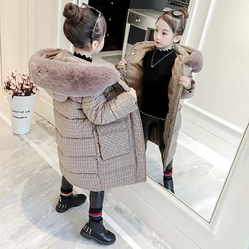 Новинка года, детская зимняя куртка теплое пальто для девочек плотная одежда верхняя одежда с меховым капюшоном парки для подростков возрастом от 4 до 15 лет