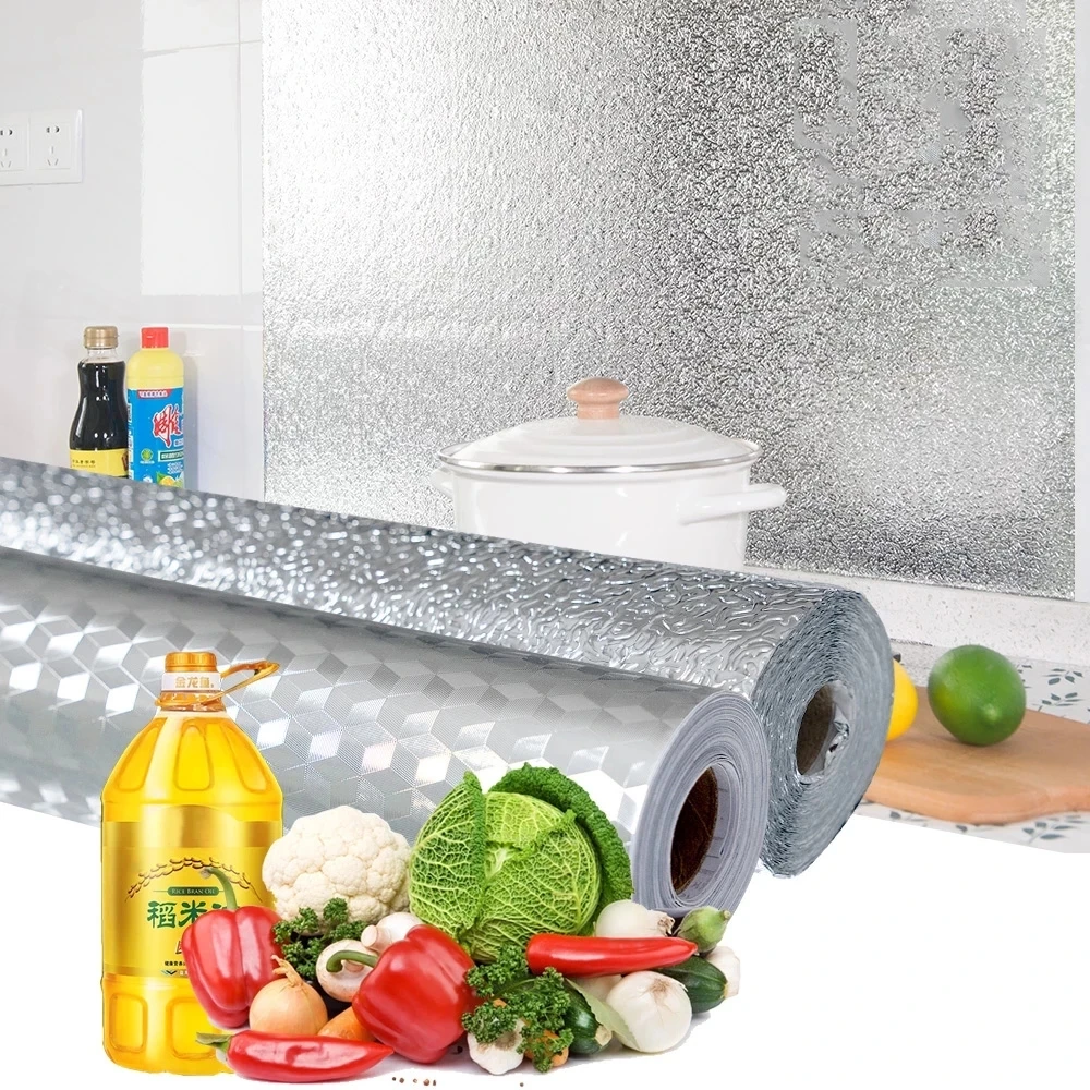 Premium nano film for kitchen Oil Proof Waterproof Kitchen Wallpaper sticker Aluminum Foil Wall Paper Cabinet Self Adhesive