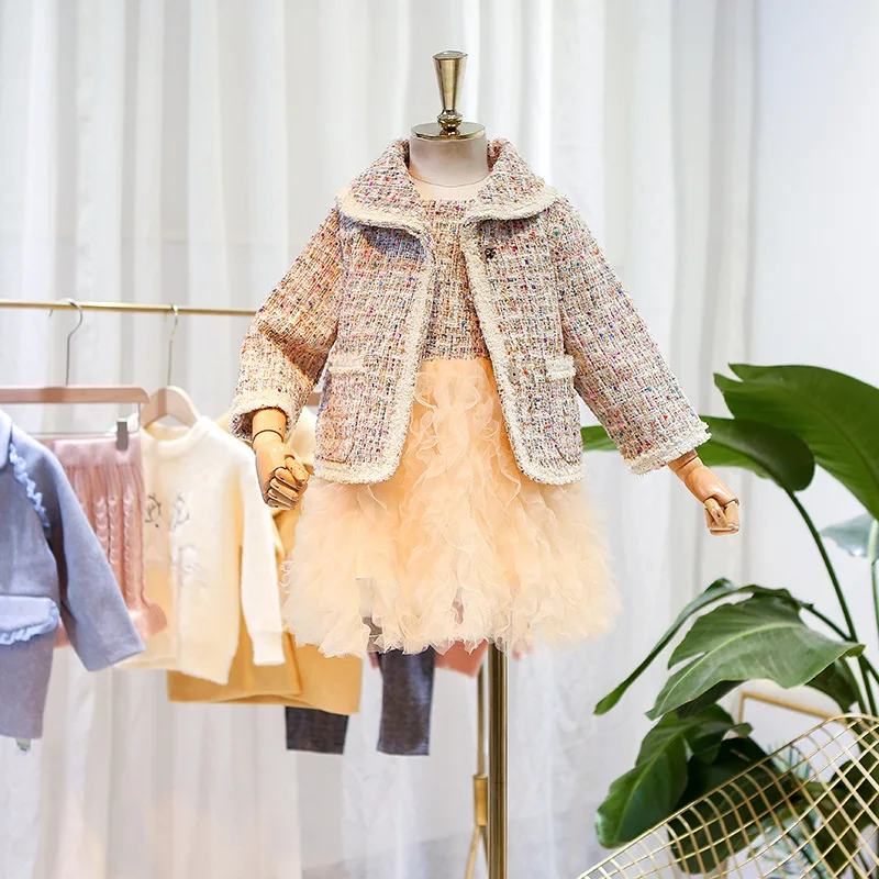 

Girls Spring and Autumn Set 2019 Girls Set Two-piece Fashion Jacket Vest Dress Two-piece Set