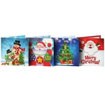 

New 4pcs 5D DIY Diamond Painting Cartoon Paper Greeting Postcards Craft Kids Festival Greet Cards Mini Santa Claus Merry Christm