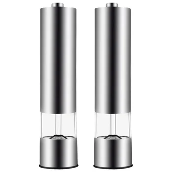 

2pcs Electric Pepper Mill Stainless Steel Pepper Grinder without Battery Silver