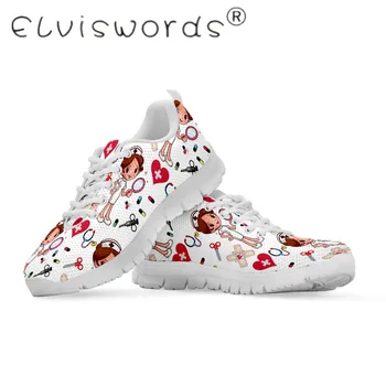 

ELVISWORDS The New Women Shoes Nurse Pattern Black White Cusual Sneakers Custom Logo Comfortable Lightwiegt Shoes Size 35-45