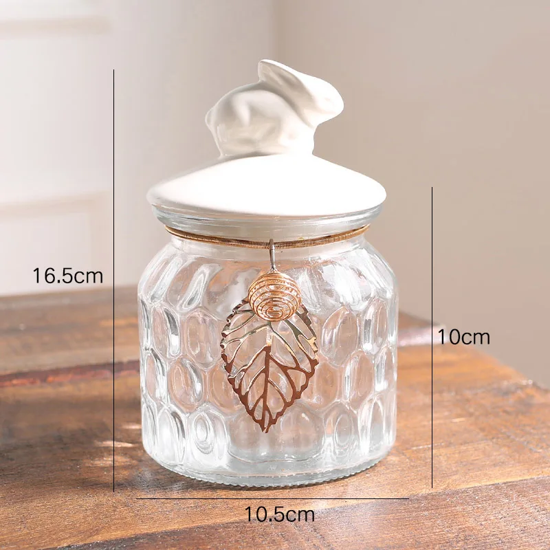 Glass with Lid Storage Jar Rabbit Candy Jars Coffee Table Tea Caddy  Grain Dispenser Home Decoration Crystal Organizer Tank 6