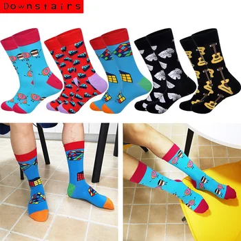 

Downstairs Men Socks 2019 Autumn Newly Skateboard Guitar Cake Street Style Dress Happy Socks Regalos Para Hombre
