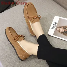 Зимние женские лоферы; Плюшевые слипоны на плоской подошве; женские теплые лоферы на плоской подошве с бантом; повседневная обувь из шерсти; водонепроницаемые мокасины на меху