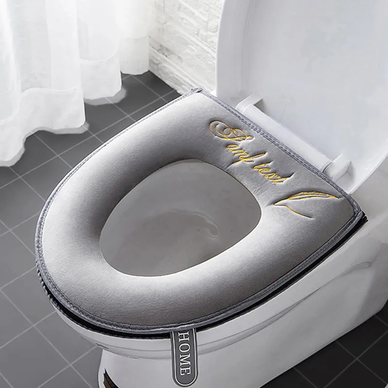 Universal Toilet Seat Cover Winter Warm Soft WC Mat Bathroom Washable Removable Zipper Flip Lid Handle Waterproof Household,toilet seat cover