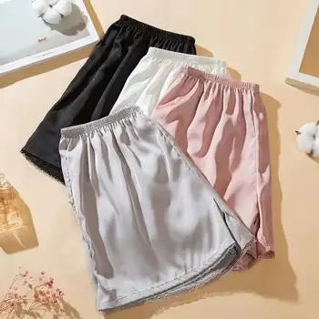 

Faux Silk Side Slit Lace Safety Pants Women's Summer Thin Safety Pants Loose and Can Be Worn Outside Mallas Cortas Mujer Fashion