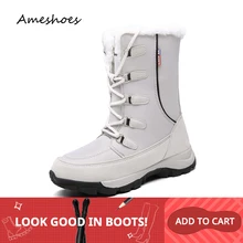 Женские зимние ботинки; Зимние ботильоны на платформе с высоким берцем; водонепроницаемые гибкие женские модные повседневные ботинки; большие размеры 35-42; 1621