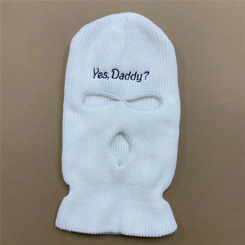 Yes Daddy Balaclava Ski Face Mask 3-Hole Knitted Full Face Cover Ski Mask Woman Winter Knitted Hat