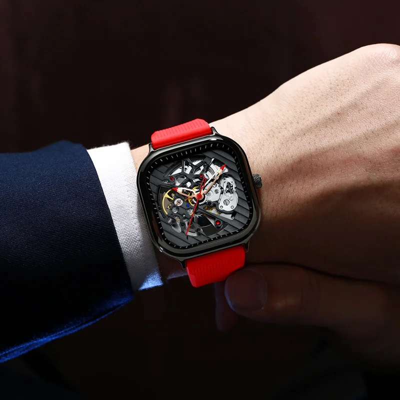 AILANG 2020 new men's automatic watch top brand luxury silicone strap hollow square top ten watches