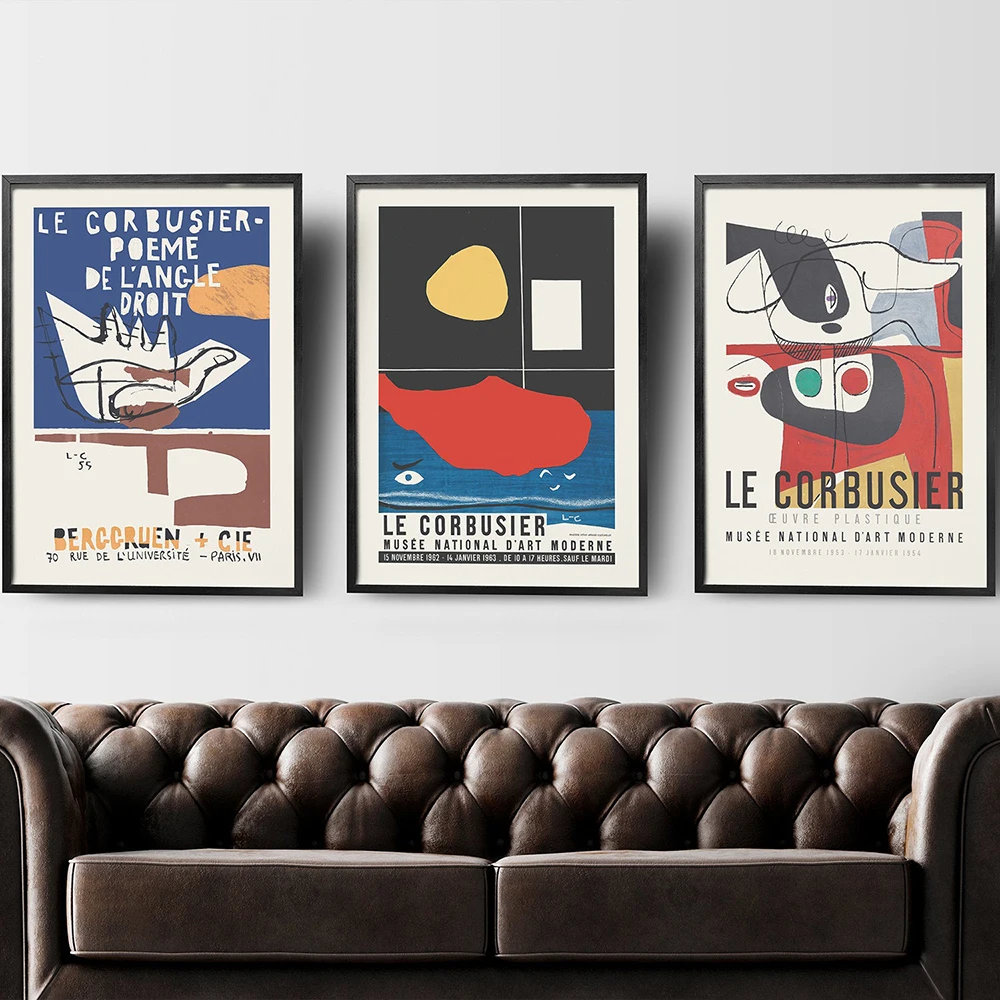 Le Corbusier Exhibition Poster Vintage Museum Print Cubism Immagini Astratte Modern Mid Century Abstract Canvas Painting Decor