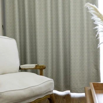 

Modern Geometric painting high shading bedroom curtains fabric eyelets, blackout window curtain for kitchen (#LRSZ1708)