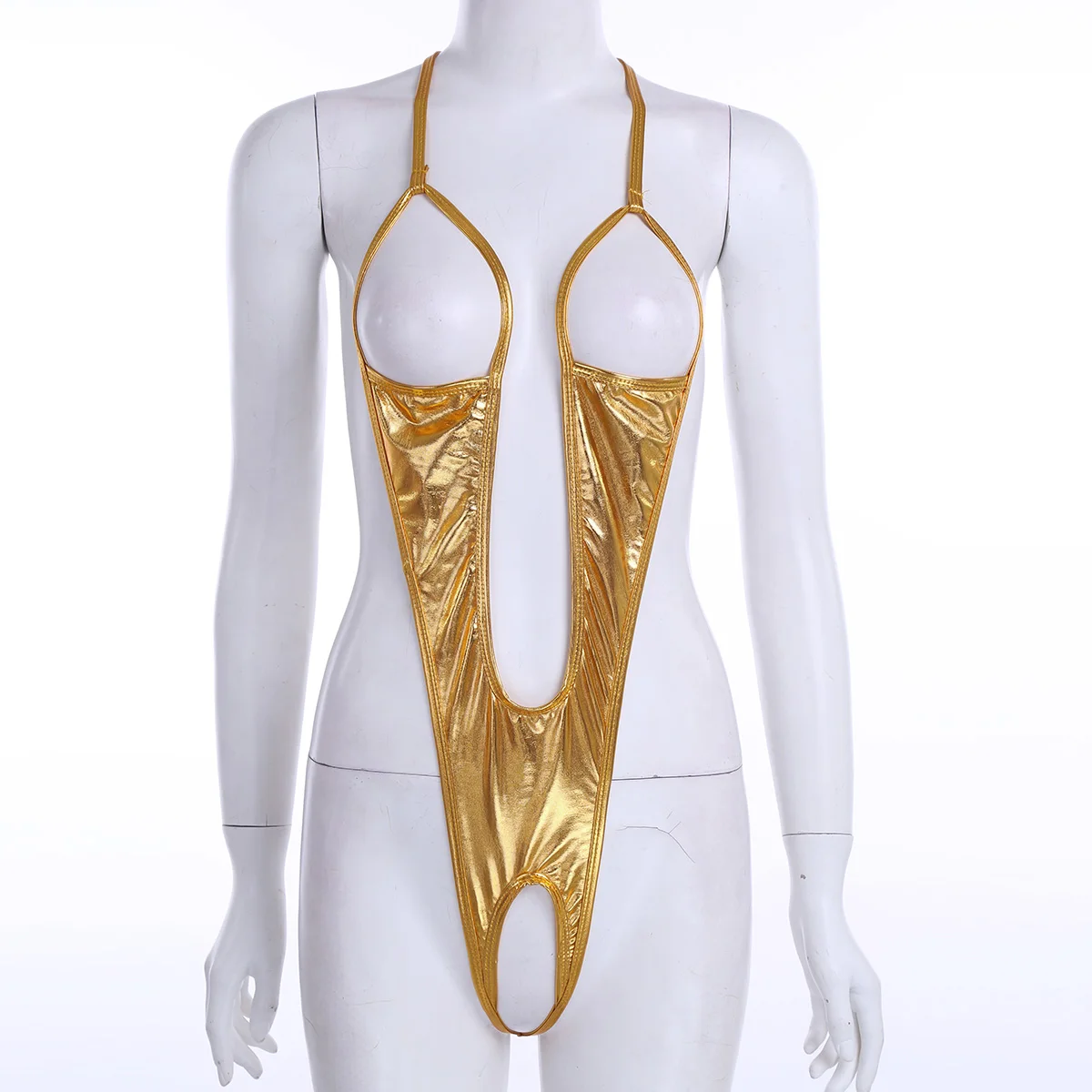 

Women Erotic Lingerie Swimsuit Patent Leather Open Bust Backless Crotchless Bodysuit Sleepwear Nightwear Femme Sexy Costumes
