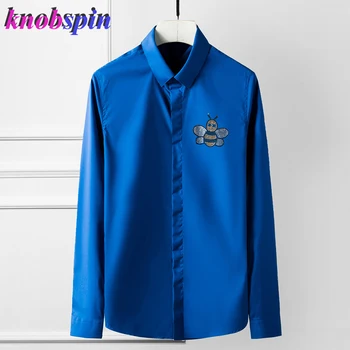 

Luxury Brand Crystal Bee Shirt for men Plus size 4XL Long sleeved Social shirts 80% Cotton Business male clothes Camisas