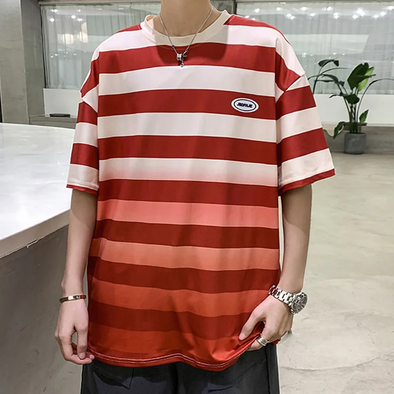 

Harajuku Tie-Dye Gradient Creative Striped tshirts High Street Japan Style Vintage Brief Kpop Clothes Vintage Hip Hop Streetwear