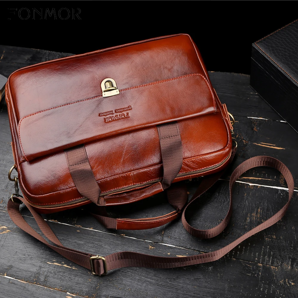 Мужской портфель из натуральной кожи Fonmor модная деловая сумка мессенджер