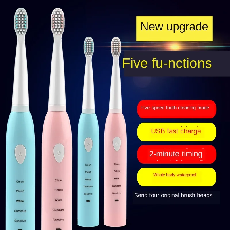 Six Gear Adult Household Tooth brush Electric USB Charging Sound Wave Vibration Brush Soft Hair Clean White | Бытовая техника