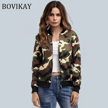 

BOVIKAY Camouflage Womens Jacket Spring European American Wind Bomber Cropped Female Jacket Lady Zipper Coat Streetwear Clothes