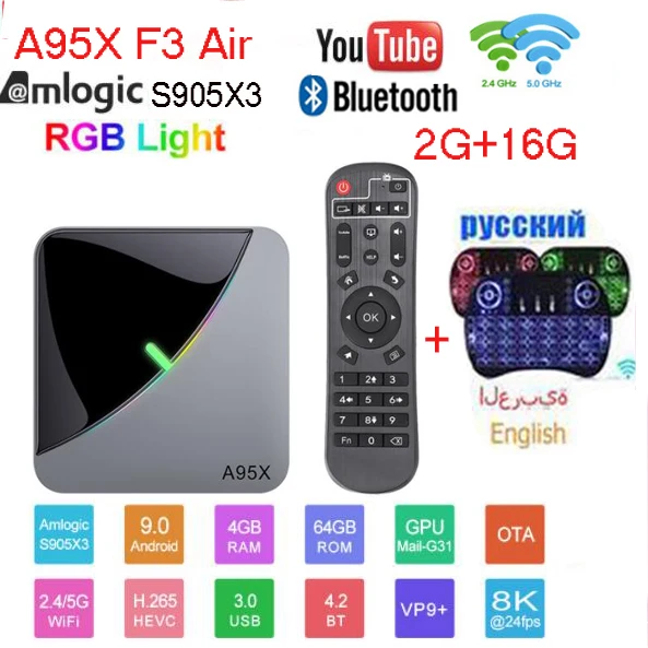 A95X F3 Air RGB Light TV Box Android 9.0 Amlogic S905X3 4GB 64GB Wifi 4K 60fps Netflix Youtube Smart TV Box A95XF3 X3 - Цвет: 2G 16G I8