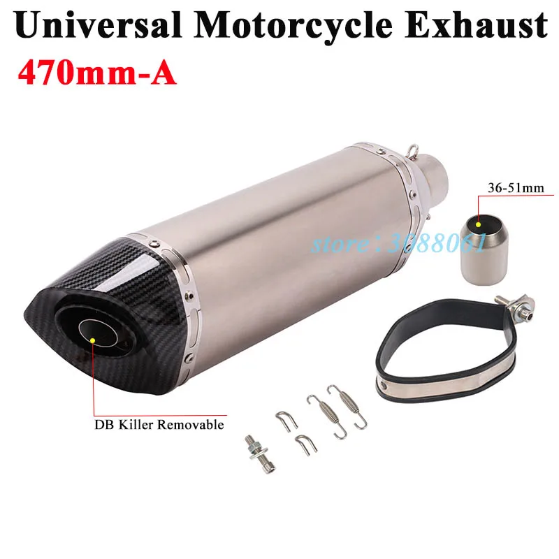 470mm-A Универсальный 570 мм мотоцикл Akrapovic выхлоп побега модифицированный 470 мм Глушитель дБ убийца для ATV TMAX 530 XMAX 300 G310 R1 - Цвет: 470mm-A