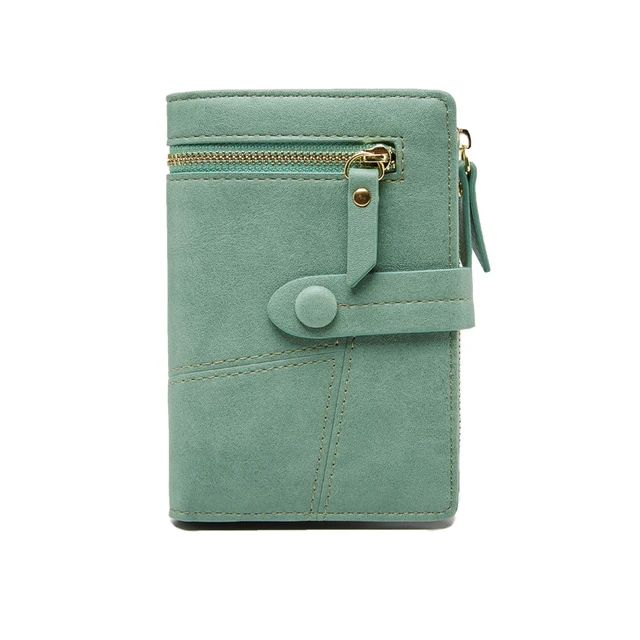 Korean Women Multifunction Short Wallets Zipper Hasp Mini PU Leather Female Coin Purses Fashion Ladies Clutch Card Holder Green