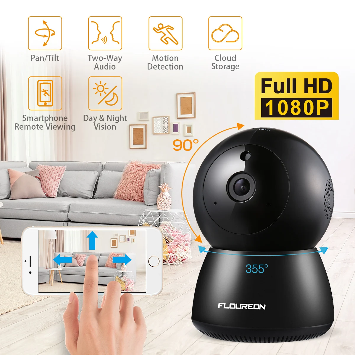 

FLOUREON 1080P Wireless Security IP Camera Panoramic Two-Way Audio Night Vision Home Surveillance Motion Detection Baby Monitor