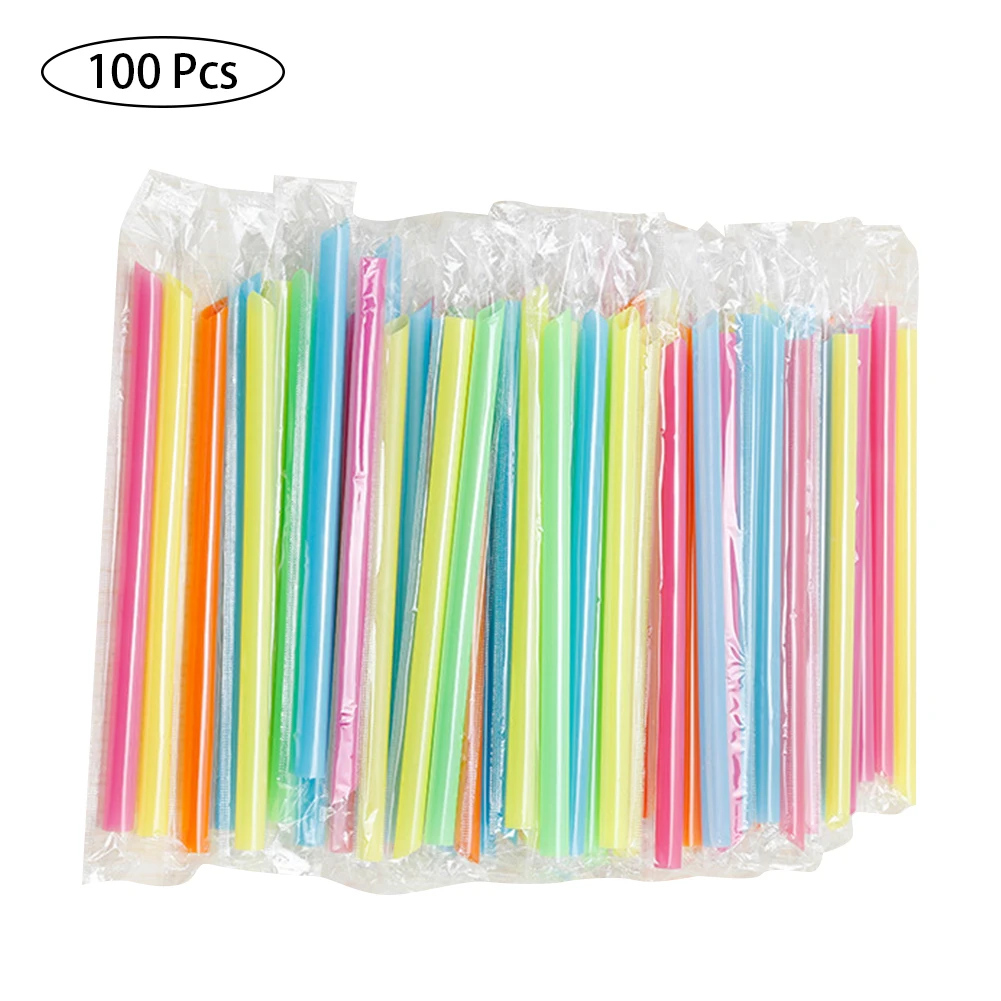 100pcs Disposable Plastic PP Thick Straw Transparent Color Pearl Milk Tea Long Bag Straws Kitchen Tools | Дом и сад