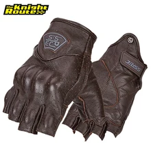 Guantes de cuero genuino marrón para motocicleta, guantes de verano para motociclista Retro, de medio dedo, para Motocross