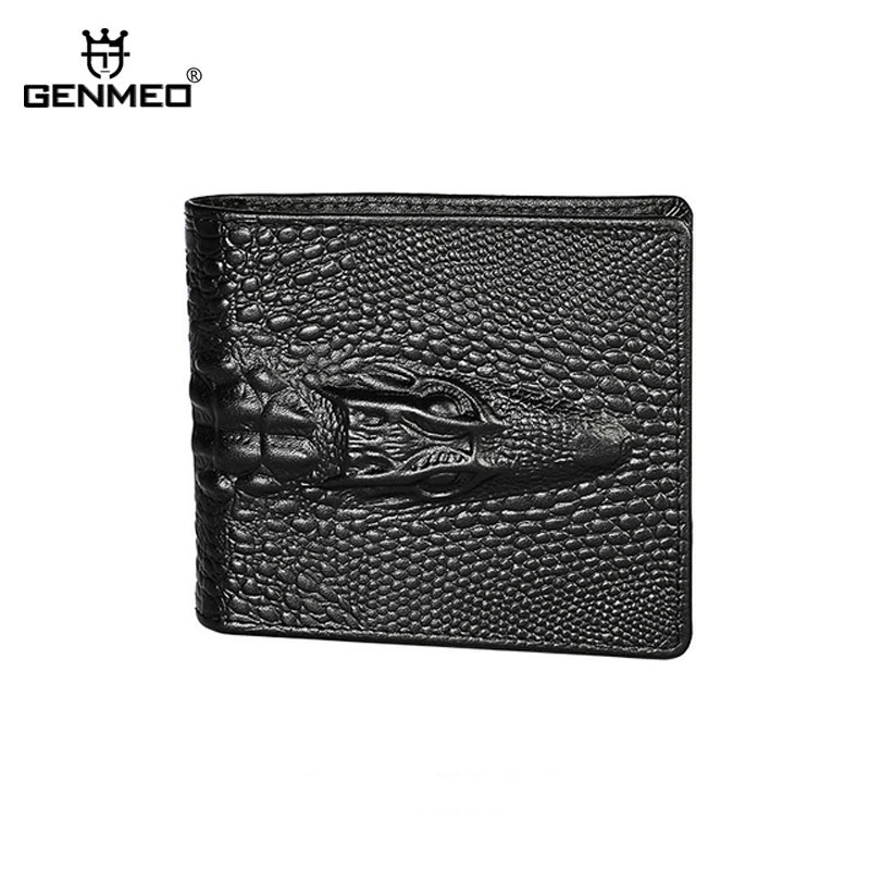 

3D Embossing Croco Genuine Leather Wallet Men Cow Leather Purse Card Holders Male Clutch Dollars Bag Retro Cowhide Wallets Bolsa