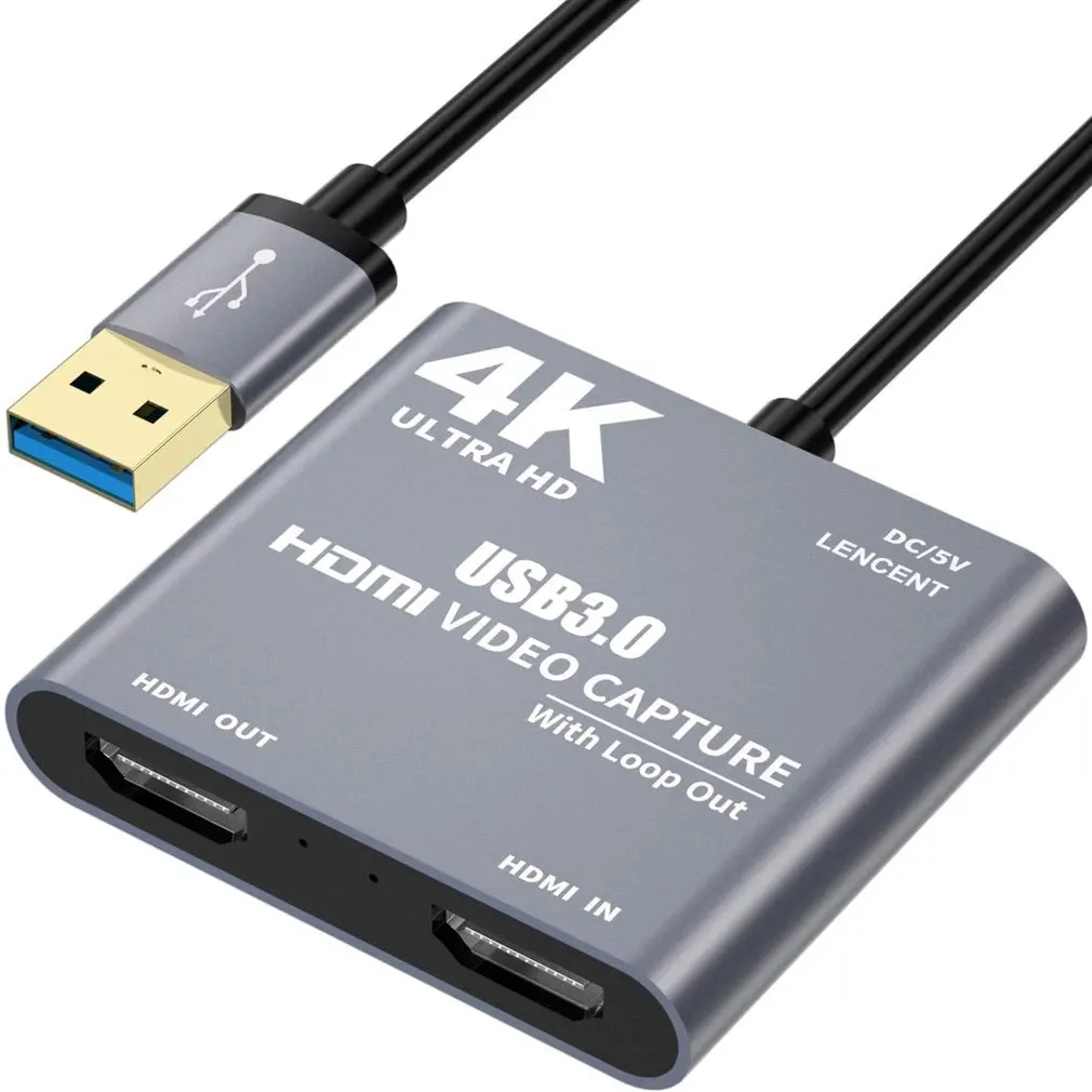 Tarjeta de captura de vídeo 4K, 1080P, USB 3,0 a HDMI, con bucle de salida, grabación completa de 1080p 60 a través de videocámara DSLR