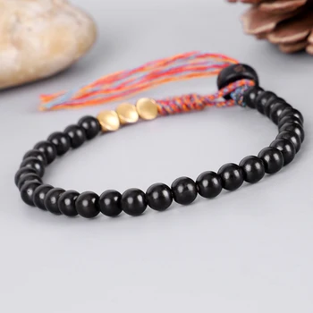 

Natural Coconut Shell Beads Simple Bracelet With Copper Charm Tibetan Buddhist Handbraided Lucky Knots Tassel Bangle