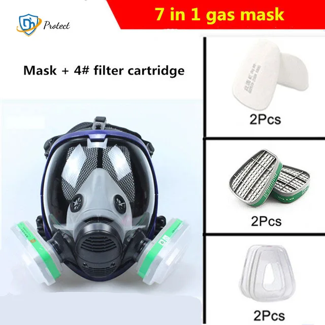 Chemical Mask 6800 7 in 1 Gas Mask Dustproof Respirator Paint Pesticide Spray Silicone Full Face Filters for Laboratory Welding Ammonia 7 Piece Set