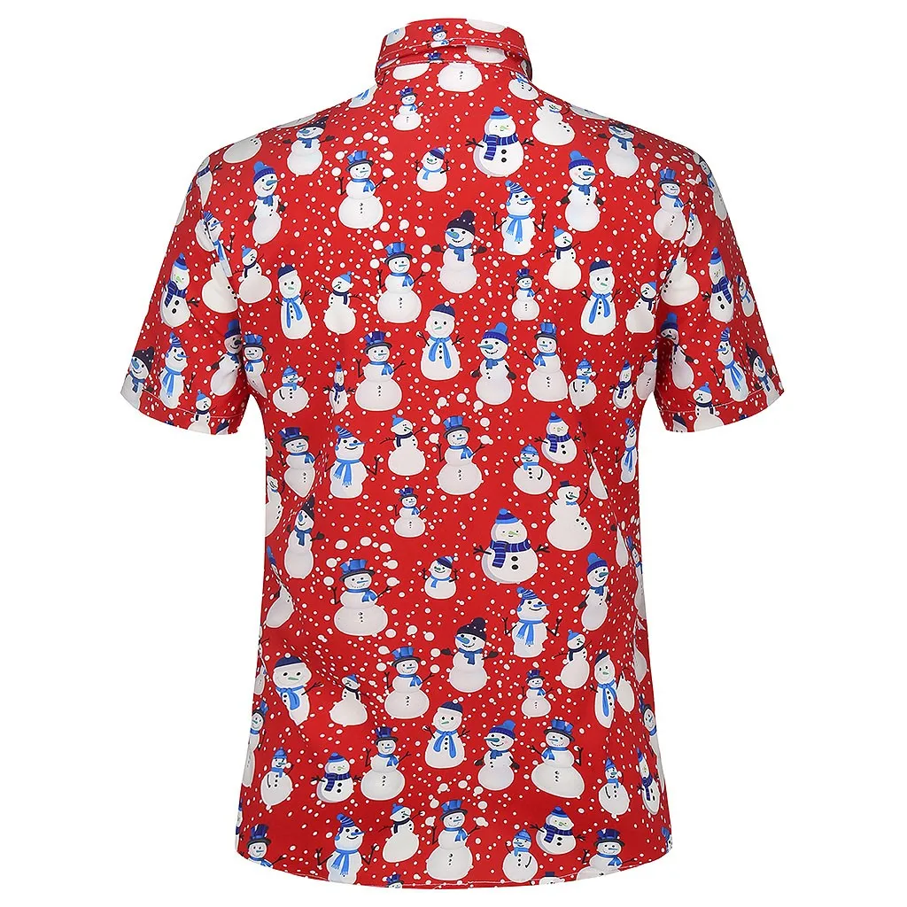 Модная мужская рубашка с коротким рукавом в рождественском стиле, повседневная мужская рубашка с рождественским принтом, модная удобная рубашка