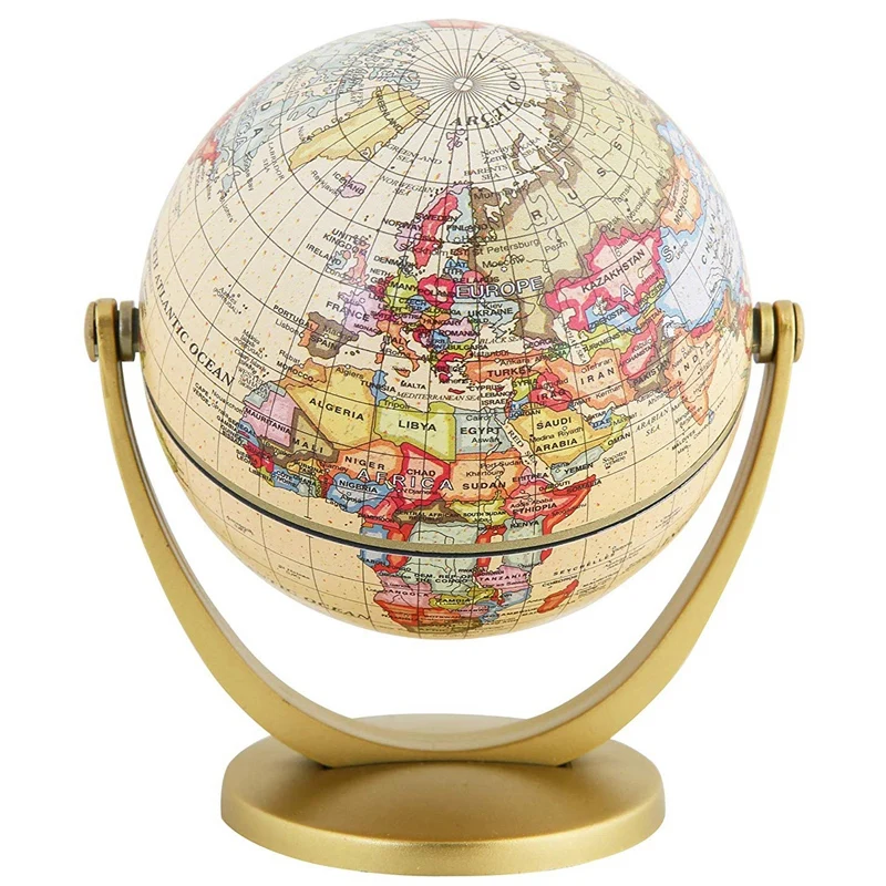 Retro Rotating World Globe Earth Antique Home Office Desktop Decor Geography Educational Learning Map School Supplies
