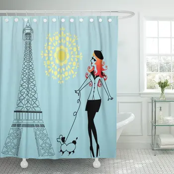 

Poodle Parisian Woman Walking The Dog Sophisticated Hat Chic Shower Curtain Polyester 60 x 72 inches Set with Hooks