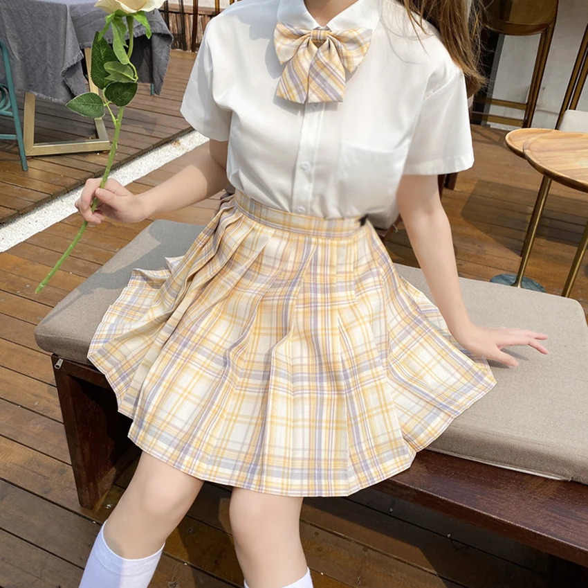 [Floating Moonshine] Girl\'s Summer Short/Long High Waist Pleated Skirts Plaid Skirts Women Dress For JK School Uniform Students
