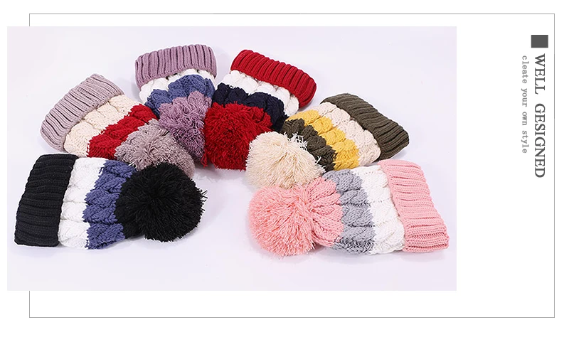 Winter Hat Scarf Set For Women Girl Warm Lnner Heater Beanies Hat For Girl Ring Scarf Pompoms Winter Hats Knitted Caps Scarf