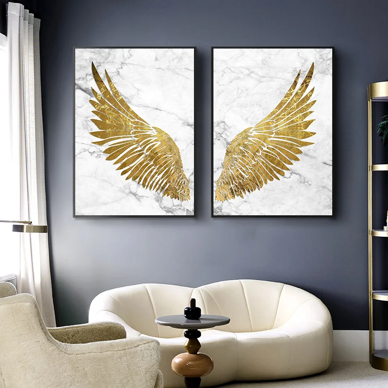 Скандинавские золотые бабочки и крылья, Картина на холсте, абстрактные плакаты и принты, настенные картины для гостиной, Куадрос, домашний декор