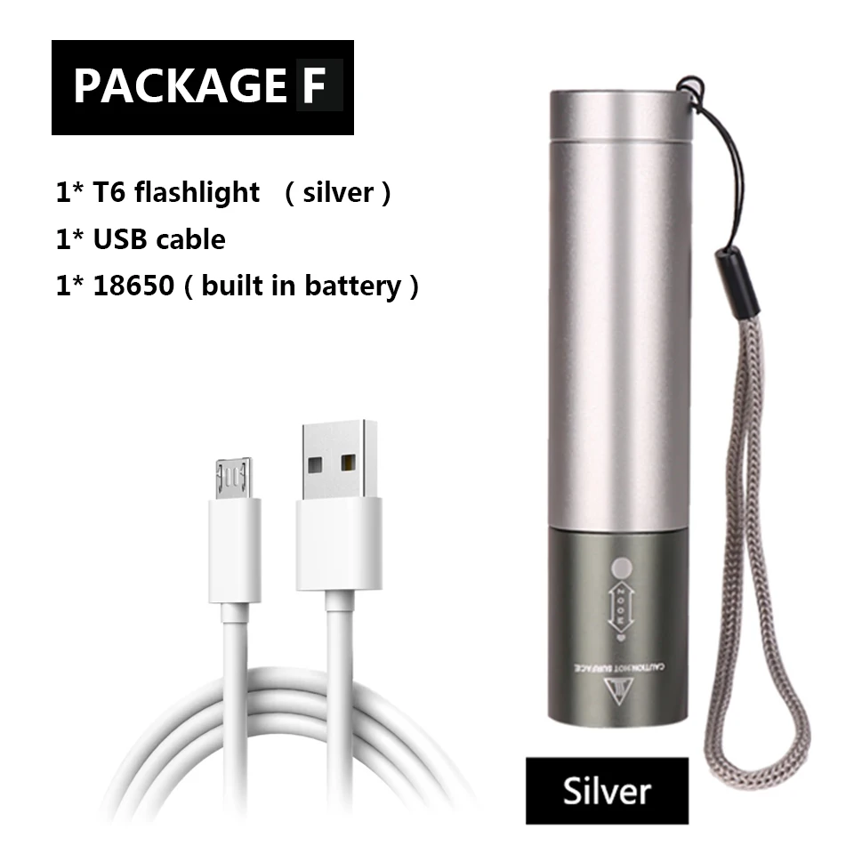 Package F Светодиодный фонарик cree xhp70 usb зарядка стрейч зум ударопрочный внешний аккумулятор 18650 перезаряжаемый фонарик факел z92 - Испускаемый цвет: Package F