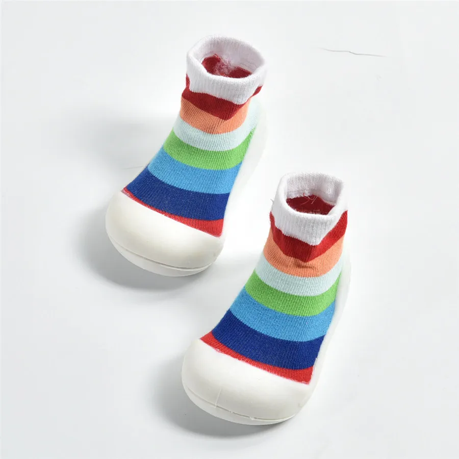 Baby shoes newborn kids non-slip socks baby shoes  soft rubber soles baby shoes girls rainbow stripes toddler boys shoes 35A15 (15)
