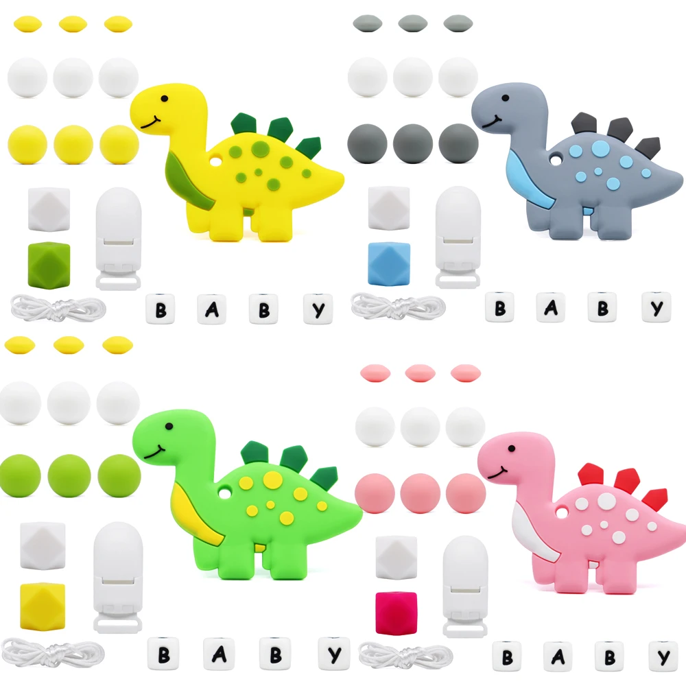 

Dinosaur Teether Chain For Baby Chewable Chewing Toys For Handmade DIY BPA Free Food Grade Silicone Teether Teething
