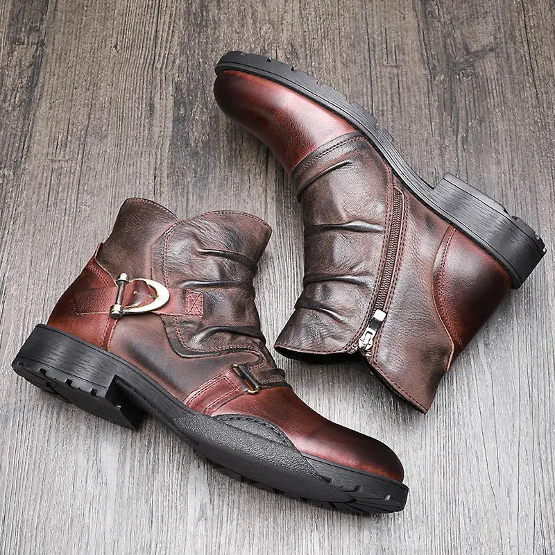 MUST BUY!! Trendy Buckle Belt Boots Men Full Grain Leather Casual Boots