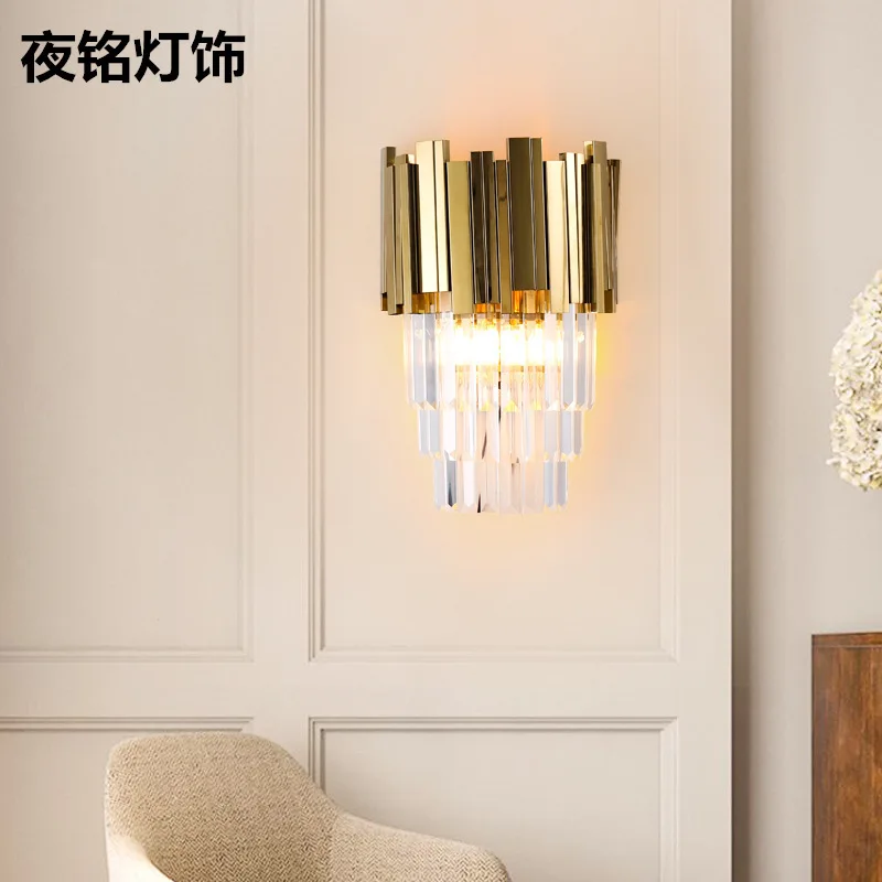 

customized post-modern wall lamp Nordic simple wall engineering designer crystal light luxury stainless steel wall lamp