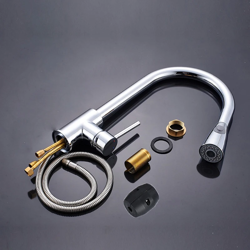  Rantion Kitchen Faucets Silver Single Handle Pull Out Kitchen Tap Single Hole Handle Swivel 360 Deg - 4000127669589