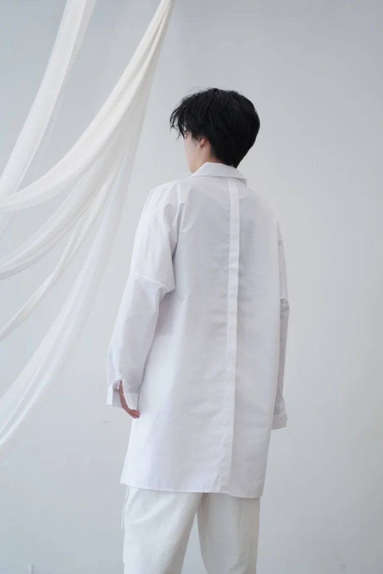 [EAM] Женская Черно-белая Асимметричная блузка большого размера, новая свободная рубашка с отворотом и длинным рукавом, модная весенняя Осенняя 1B663